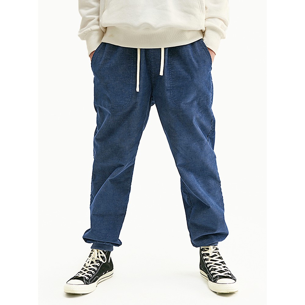 Mens Corduroy Solid Color Drawstring Elasticity Beam Feet Pants With Poket