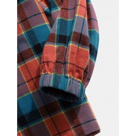 Mens 100% Cotton Plaid Elastic Cuff Design Casaul Drawstring Hoodies