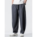 Mens 100% Cotton Solid Color Pocket Loose Drawstring Pants