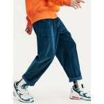 Mens Corduroy Solid Color Drawstring Big Pocket Casual Pants