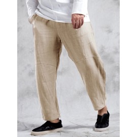 Mens 100% Cotton Solid Color Breathable Casual Pants