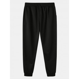 Mens Cotton Letter Print Black Drawstring Sport Jogger Pants