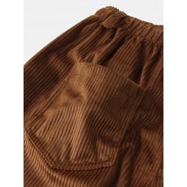 Mens Corduroy Cotton Applique Solid Loose Casual Elastic Waist Pants